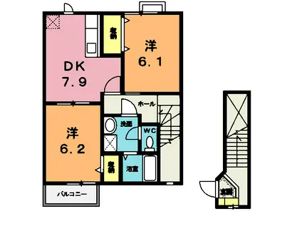 ルージュ・ヴィラ(2DK/2階)の間取り写真