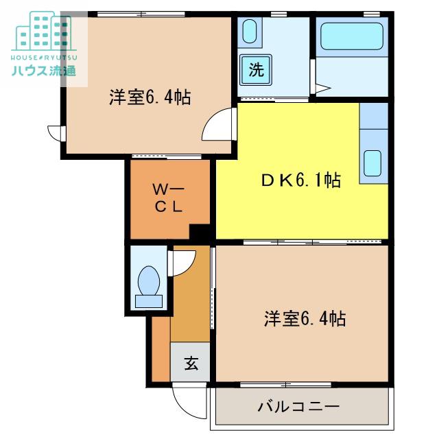 カーサ・チェレステ A棟(2DK/1階)の間取り写真