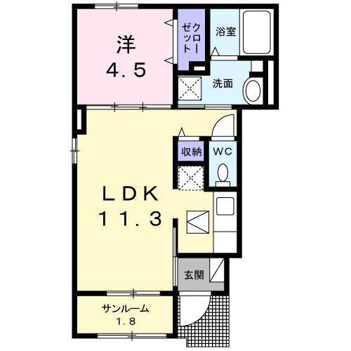 ルフレエトワールII(1LDK/1階)の間取り写真