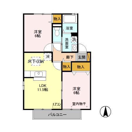 ヴェルクレール壱番館(2LDK/2階)の間取り写真