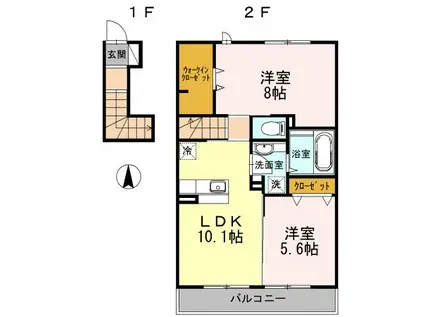 PARKWISTERIA(2LDK/2階)の間取り写真