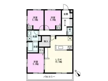 シャノワール三郷(3LDK/3階)の間取り写真