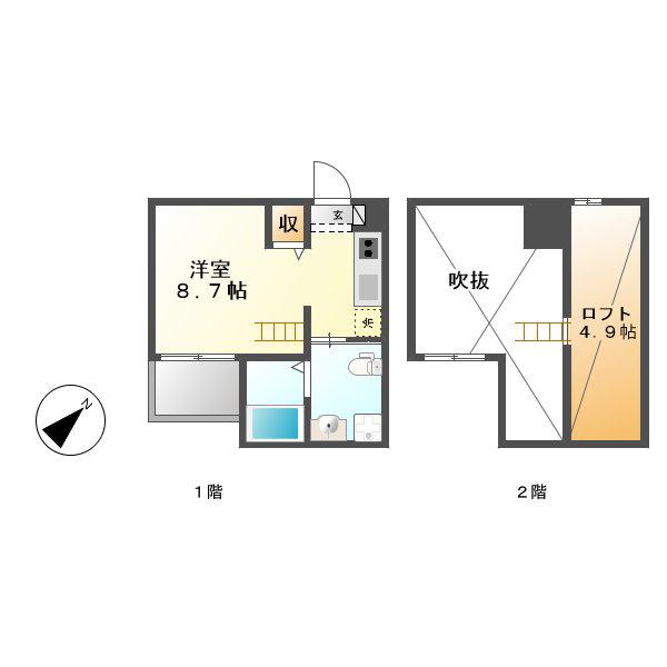 ARIA(1K/2階)の間取り写真