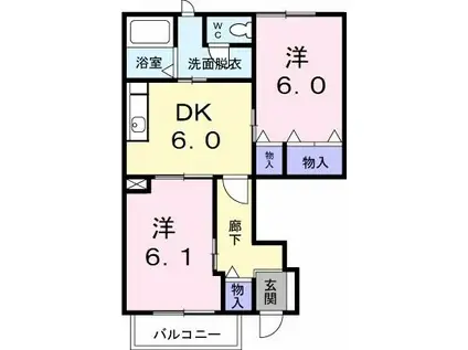カーサ・フィオーレ B(2DK/1階)の間取り写真