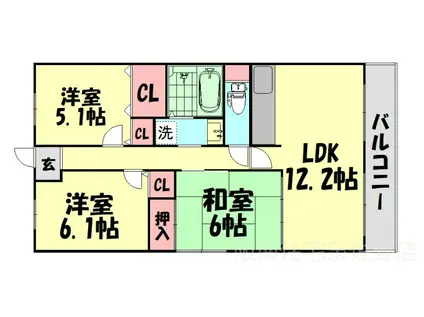 エテルノン泉佐野(3LDK/8階)の間取り写真