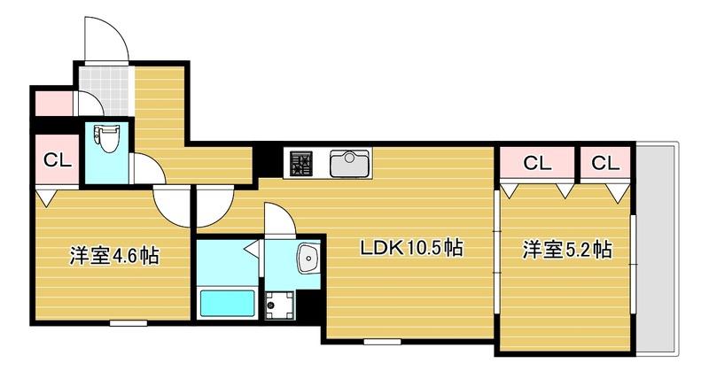 セレニティ豊川(2LDK/2階)の間取り写真