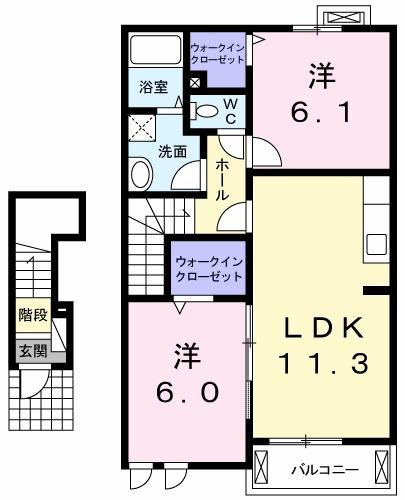グラン・ジェルメ II(2LDK/2階)の間取り写真