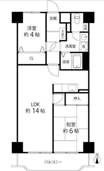 TSGARDEN越谷大袋(2LDK/4階)の間取り写真