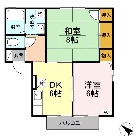 アップルガーデン(2DK/2階)の間取り写真