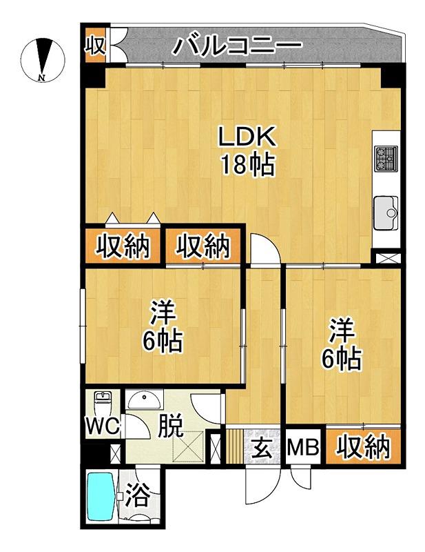 みちのくコーポ(2LDK/6階)の間取り写真