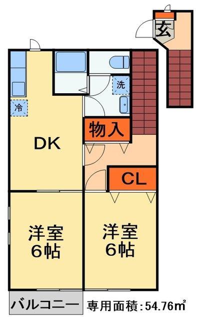 朝比奈ハイツB棟(2DK/2階)の間取り写真
