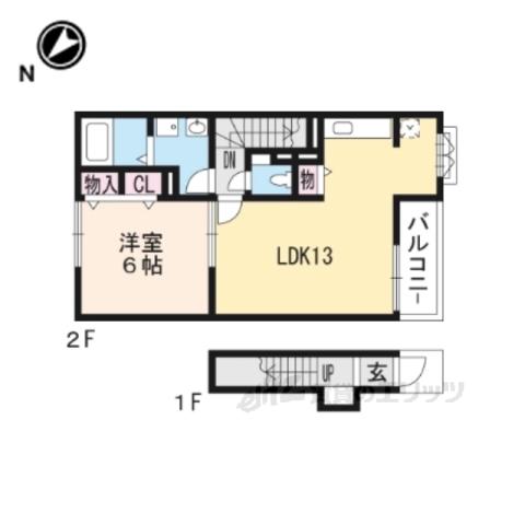 リクソーレⅤ A棟(1LDK/2階)の間取り写真