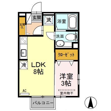メゾン・ソニアAB(1LDK/2階)の間取り写真