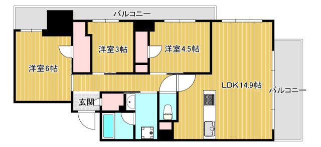 プラウド堀江公園(3LDK/12階)の間取り写真
