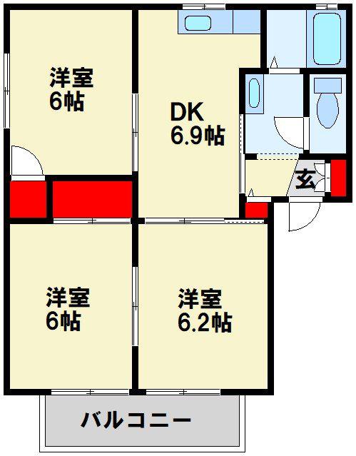 フレグランス貴船台(3DK/2階)の間取り写真