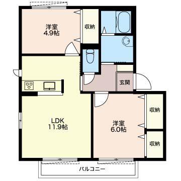アルブル2番館(2LDK/1階)の間取り写真