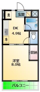 イーグルIII(1DK/4階)の間取り写真