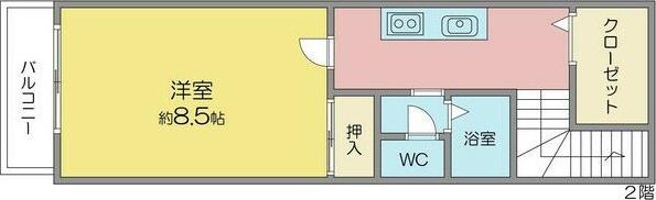 ドミール市木(1K/2階)の間取り写真