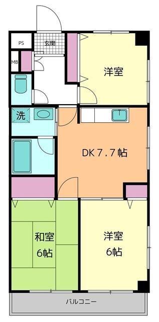 エスポアールI(3DK/6階)の間取り写真