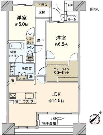Dクラディア横浜マークス(2LDK/3階)の間取り写真