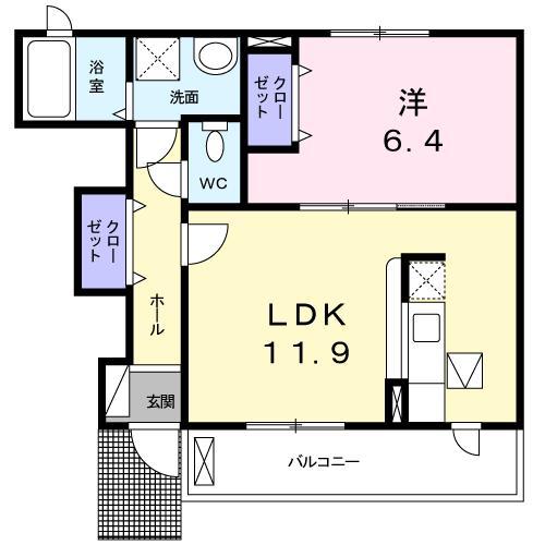 シャン・ド・フルール I(1LDK/1階)の間取り写真