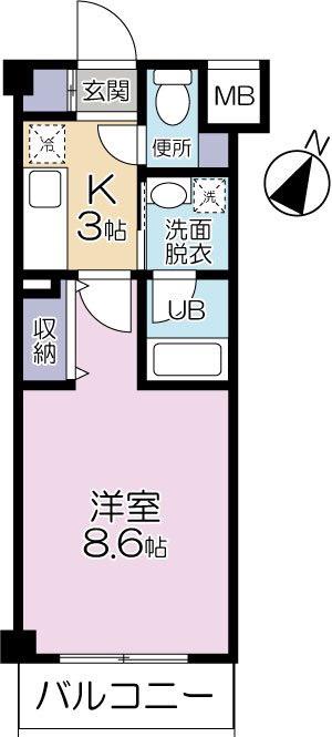 ラティーダ下並木(1K/1階)の間取り写真