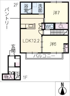 C´S天白八事(2LDK/2階)の間取り写真