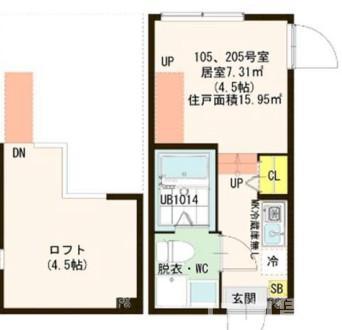ハーモニーテラス梅田IX(1K/2階)の間取り写真