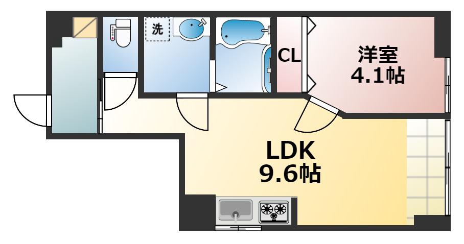 ヒルクライム桃谷(1LDK/3階)の間取り写真