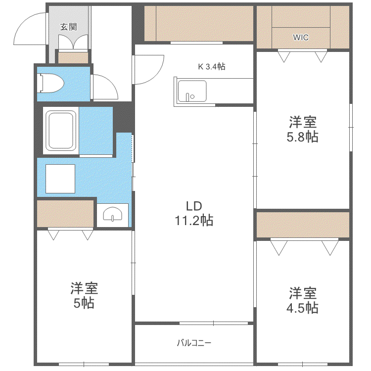 インフィニティN22E1(3LDK/3階)の間取り写真