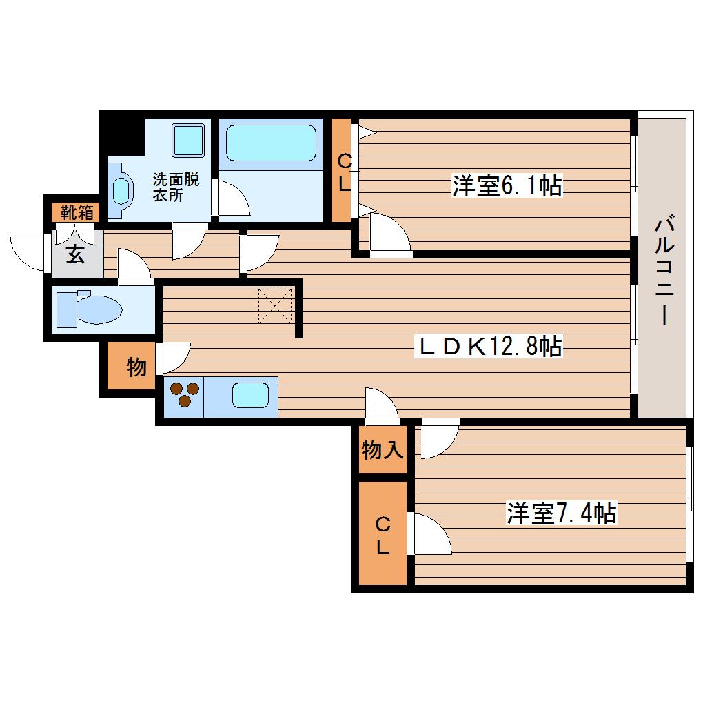 プライムアーバン仙台五橋(2LDK/16階)の間取り写真