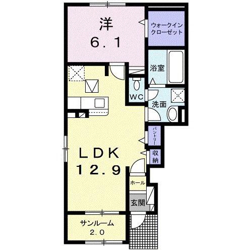 ステッラ I(1LDK/1階)の間取り写真
