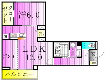 八潮南部西62街区PJ A(2LDK/3階)の間取り写真