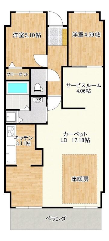 サーパス西津田II(2SLDK/6階)の間取り写真