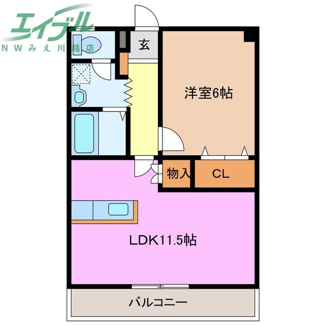 コーキア富洲原(1LDK/2階)の間取り写真