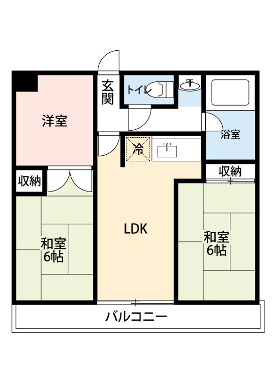 マンション都(2LDK/2階)の間取り写真