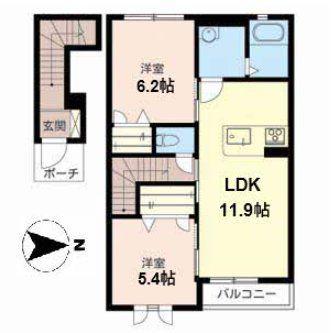 ラ・フルールII(2LDK/2階)の間取り写真