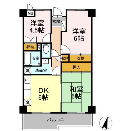 クオーレ花尻(3DK/4階)の間取り写真