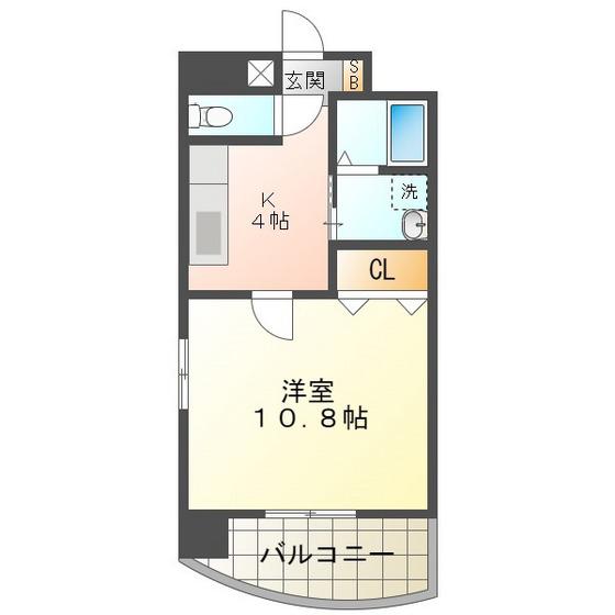 ランドマーク西町(1K/4階)の間取り写真
