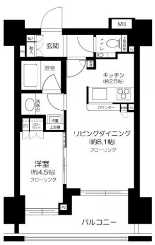クラッシィスイート赤坂(1LDK/3階)の間取り写真