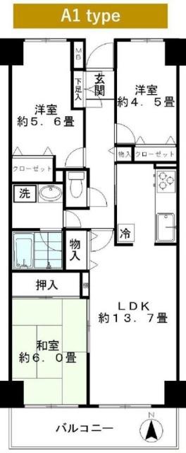 ジュネス(3LDK/5階)の間取り写真