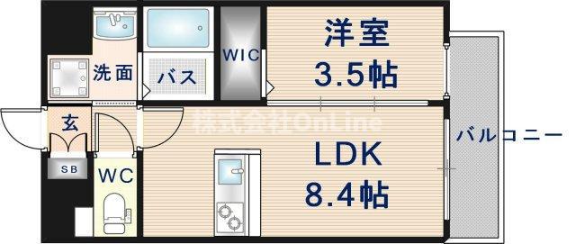 LUXE玉造南(1LDK/11階)の間取り写真