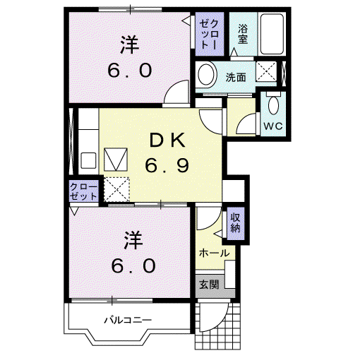 メゾンフジイチ(2DK/1階)の間取り写真