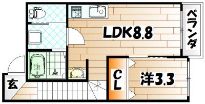 ロデスマン香春口(1LDK/2階)の間取り写真