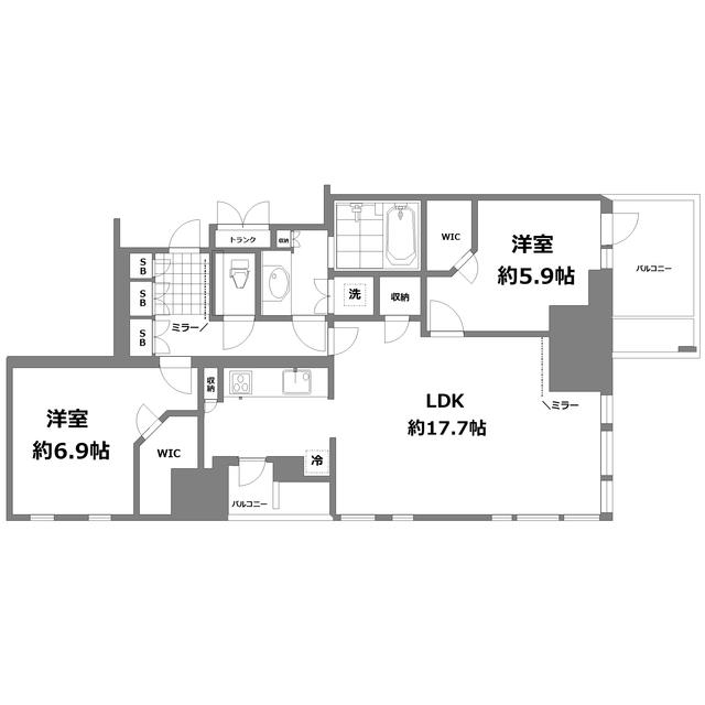 プラウドタワー渋谷(2LDK/7階)の間取り写真