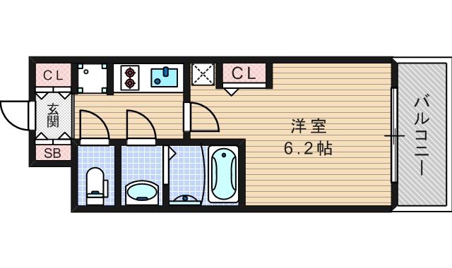 エステムコートディアシティウエスト(1K/6階)の間取り写真