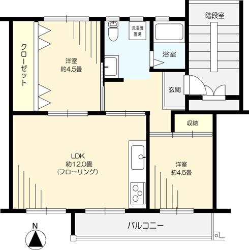 高洲第一団地(2LDK/4階)の間取り写真