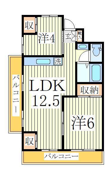 シャミネ北柏(2LDK/2階)の間取り写真