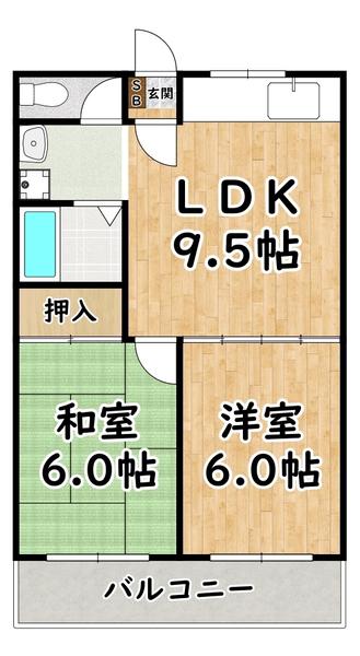 シャンクレール塚本(2LDK/6階)の間取り写真