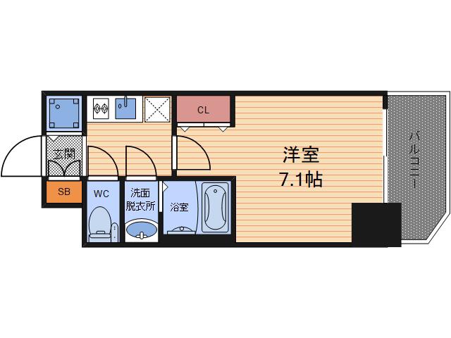 S-RESIDENCE福島玉川DEUX(1K/13階)の間取り写真